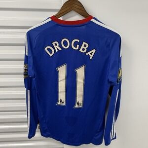 Chelsea Drogba 11 Long Sleeve Jersey Adidas Samsung EPL Champions Patch Small